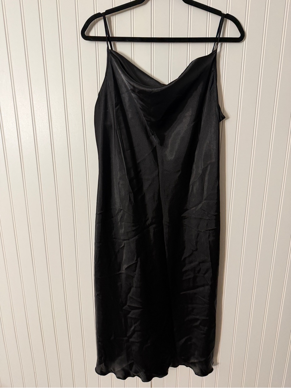 bebe Black Satin Cowl-Neck Midi Slip Dress